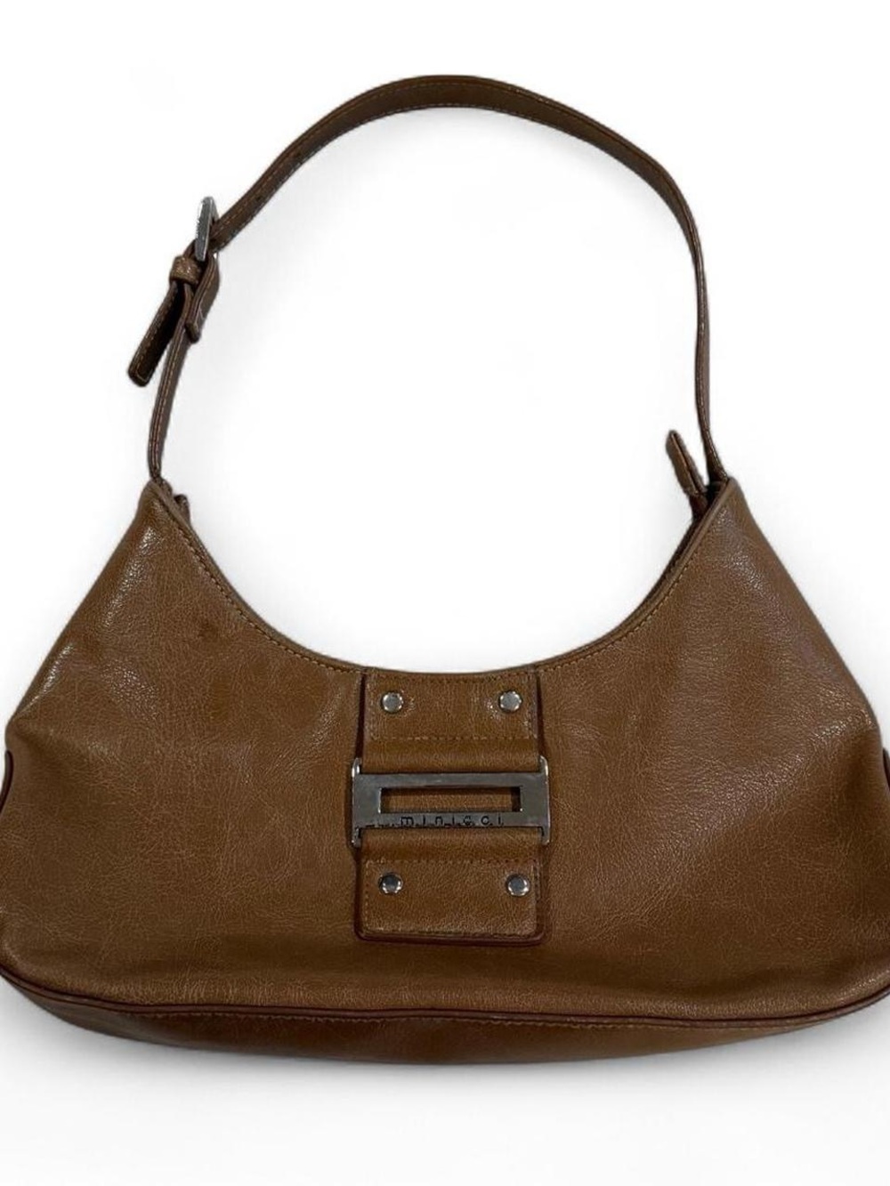 Camel Brown Leather Purse with Silver Hardware